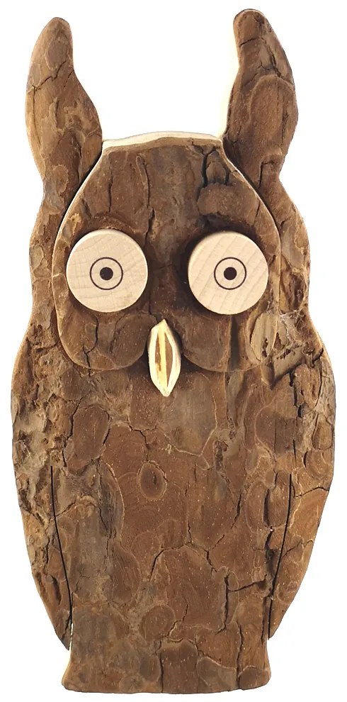 AMADEA Drevená sova s kôrou, masívne drevo, výška 16 cm
