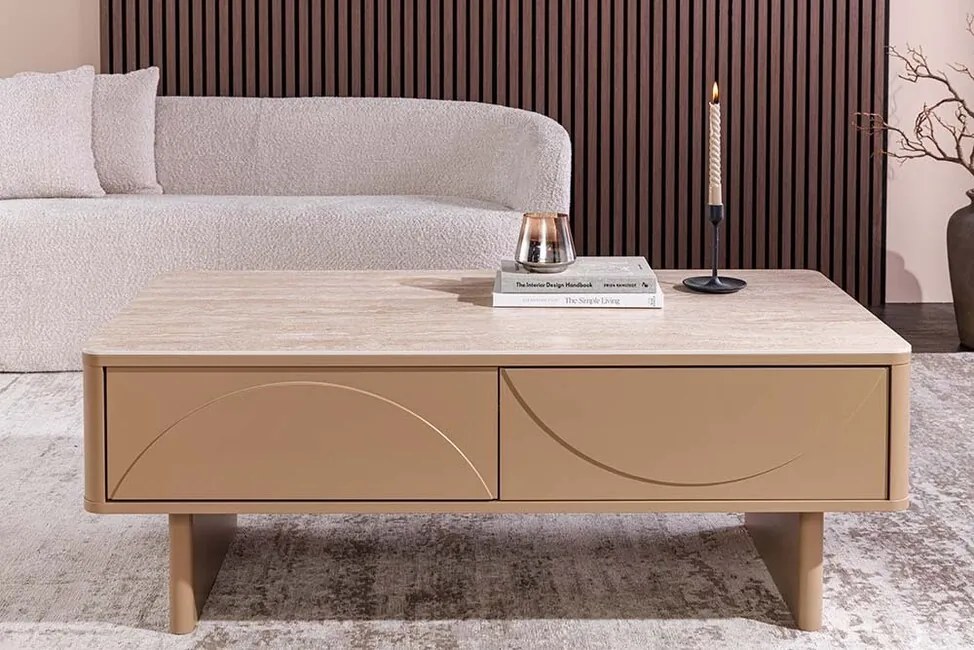 Luxusný konferenčný stolík Luna – Kašmír s keramikou Travertín