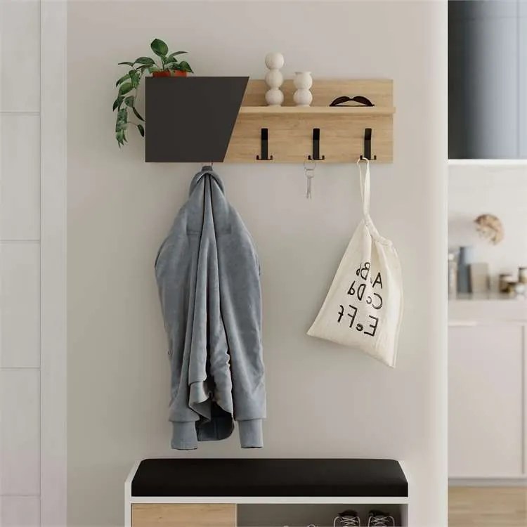 Nástěnný věšák Houseland Eleva dub safírový/antracitově šedý