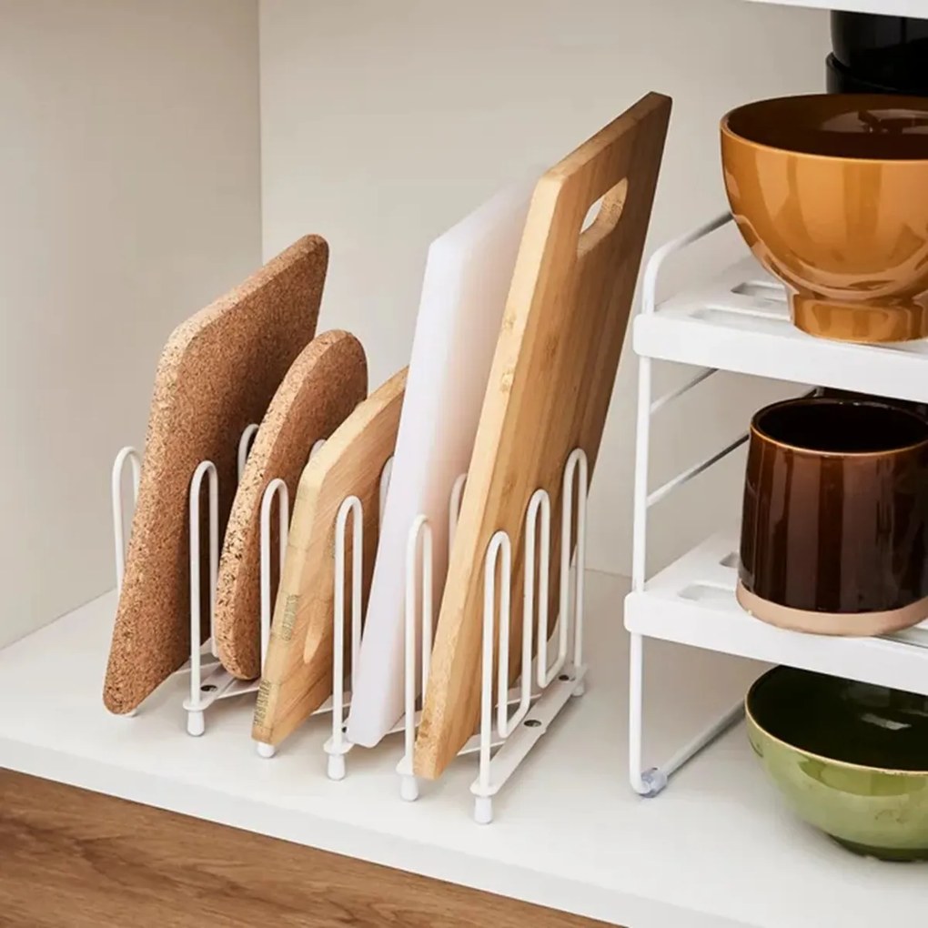 Goodhome Organizér na pokličky a pánve i knihy HARMONIKA, bílý kov