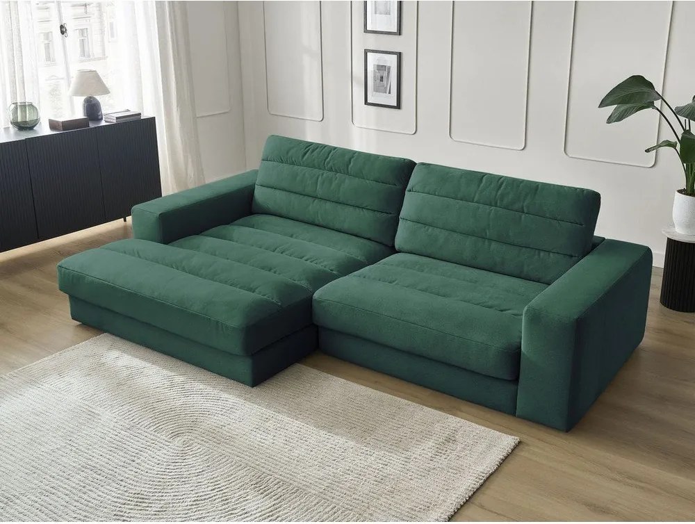 Zelená zamatová rohová pohovka (ľavý roh/s leňoškou) Sierra – Bobochic Paris