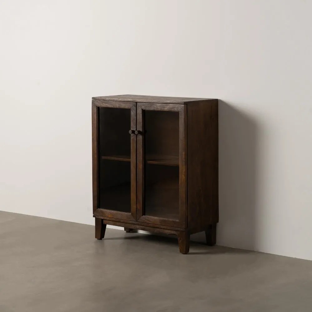 Hnedá vitrína z mangového dreva 80x100x40 cm Ravi – Ixia