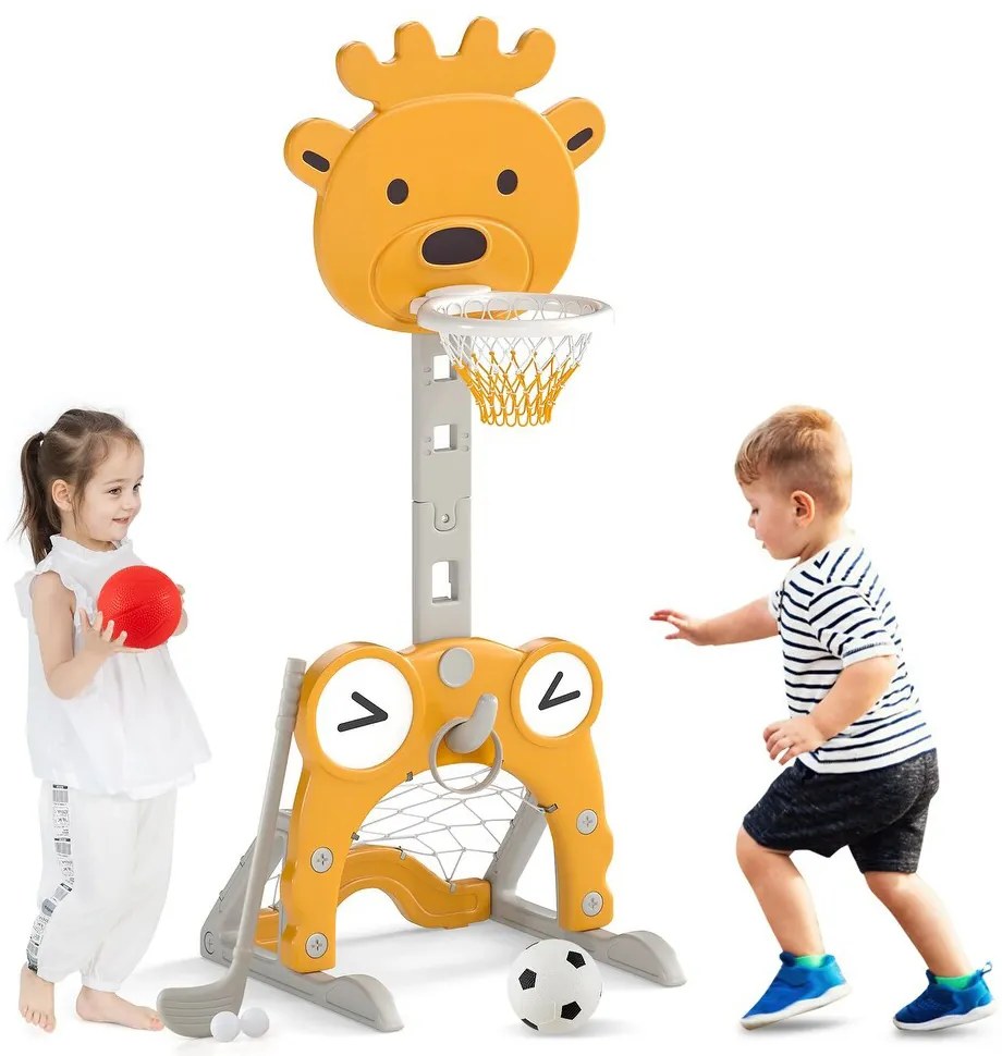 4 v 1 nastaviteľný basketbalový kôš s hádzaním krúžkov, oranžový