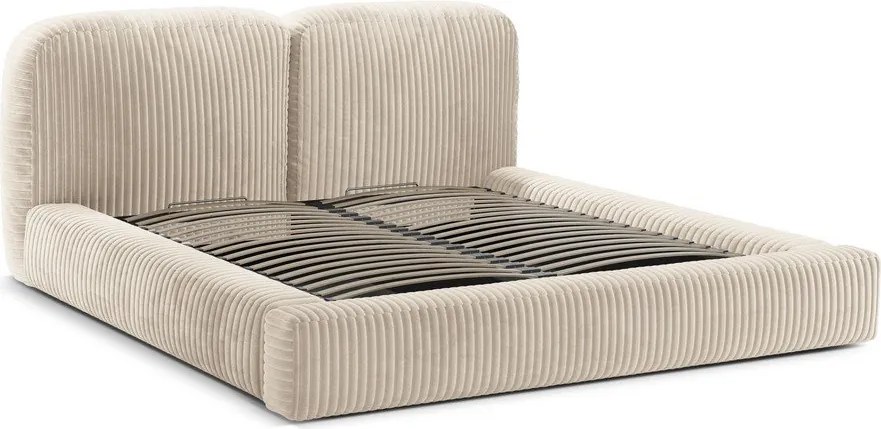 Béžová čalúnená dvojlôžková posteľ s úložným priestorom s roštom 160x200 cm Martina – Micadoni