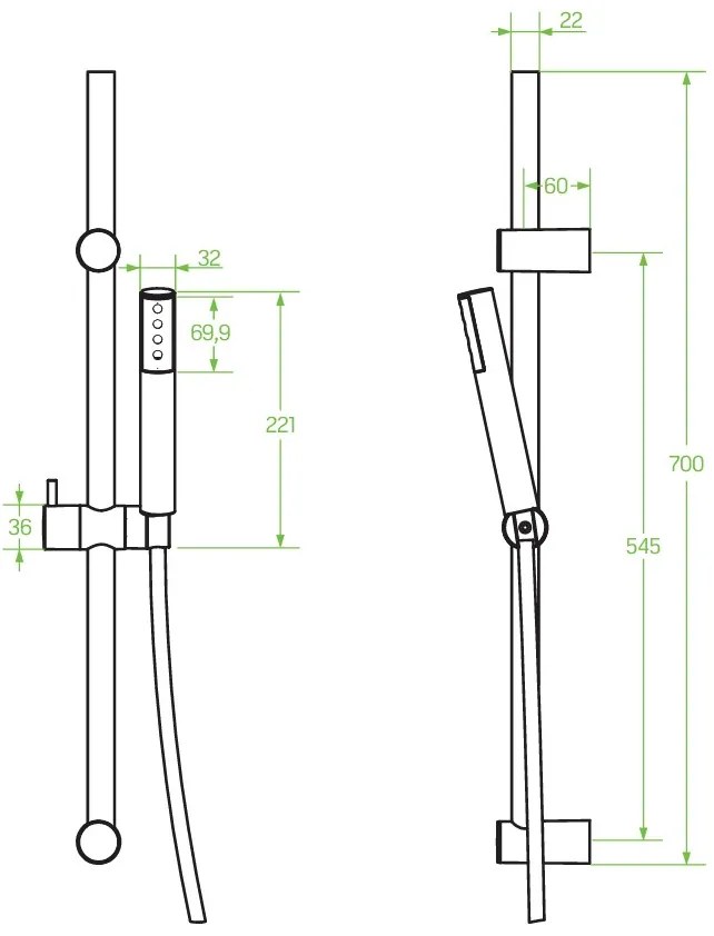 Laveo Pretto, sprchový stĺp 70cm s ručnou sprchovou hlavicou, chrómová, LAV-NLP_01A2