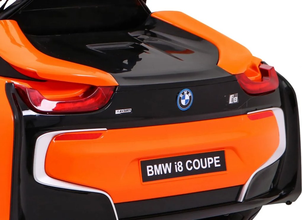 Ramiz BMW I8 Lift Battery Car Oranžová + diaľkové ovládanie + pomalý štart + 3-Pkt pásy + MP3 USB + LED