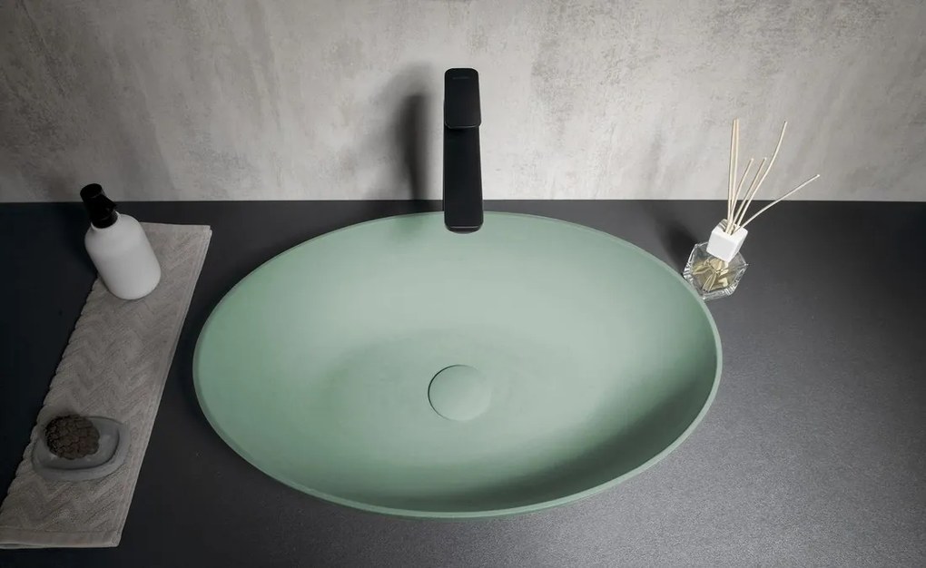 Sapho Sapho, FORMIGO betónové umývadlo na dosku, 60x40cm, zelená matná, FG223