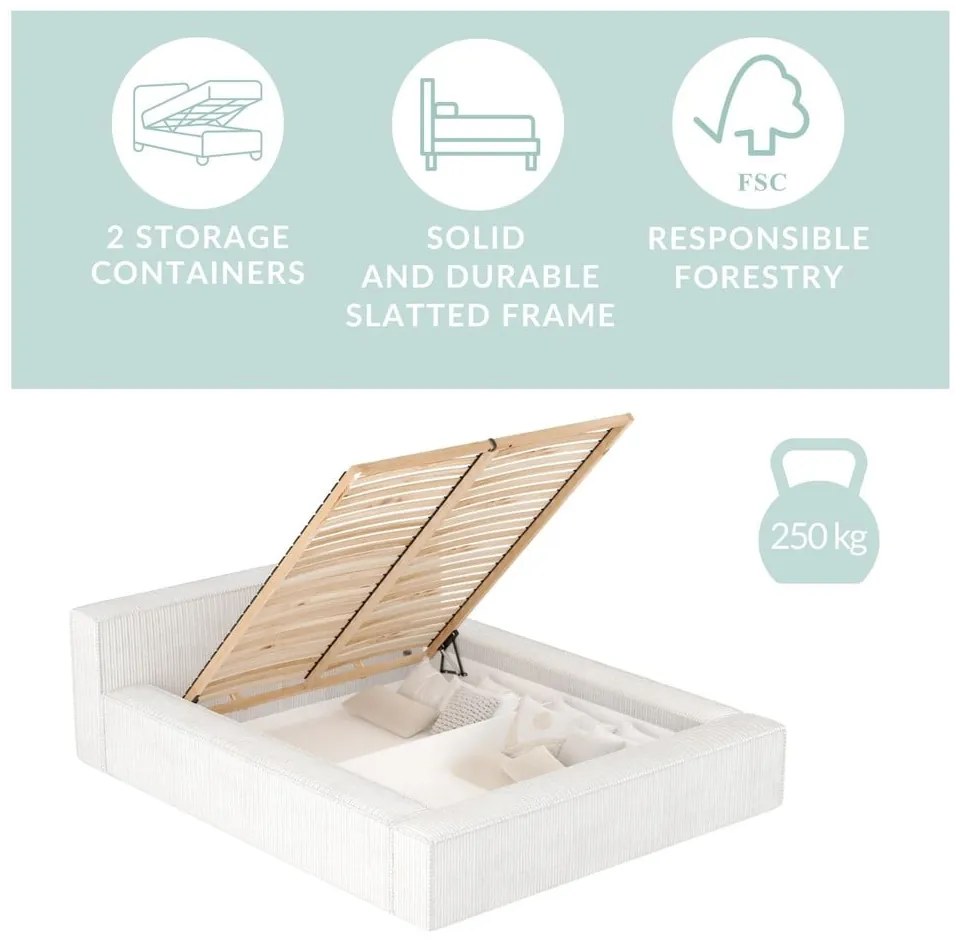 Svetlosivá čalúnená dvojlôžková posteľ s úložným priestorom s roštom 180x200 cm Voliera – Maison de Rêve