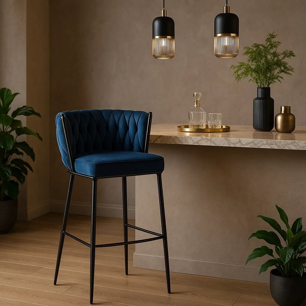 PROXIMA.store - Luxusná barová stolička FLORES FARBA: modrá, FARBA NÔH: čierna