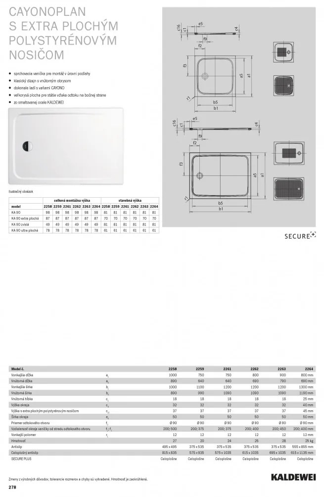 Kaldewei Cayonoplan - Sprchová vanička 1200x800 mm, so zníženým polystyrénovým nosičom, Perl-effekt, alpská biela 362247983001