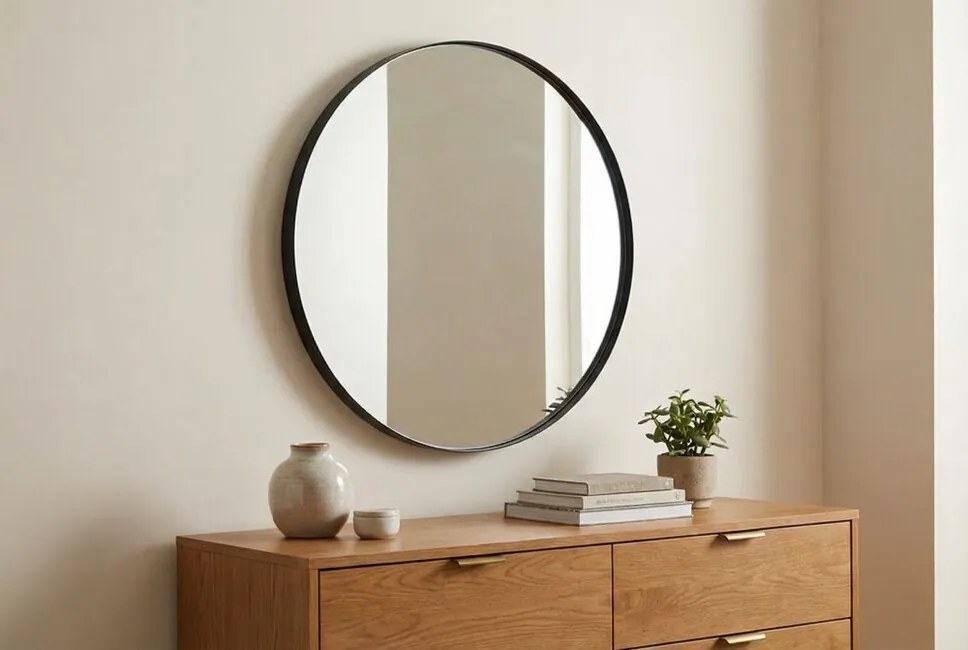 Okrúhle zrkadlo Lineo Black – čierne, 76 cm, hliníkový rám