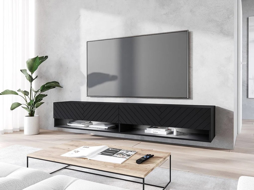 TV stolík/skrinka Adenik 180 MDF, Farby: biela / biela fala, Osvetlenie: osvetlenie LED RGB - farebné
