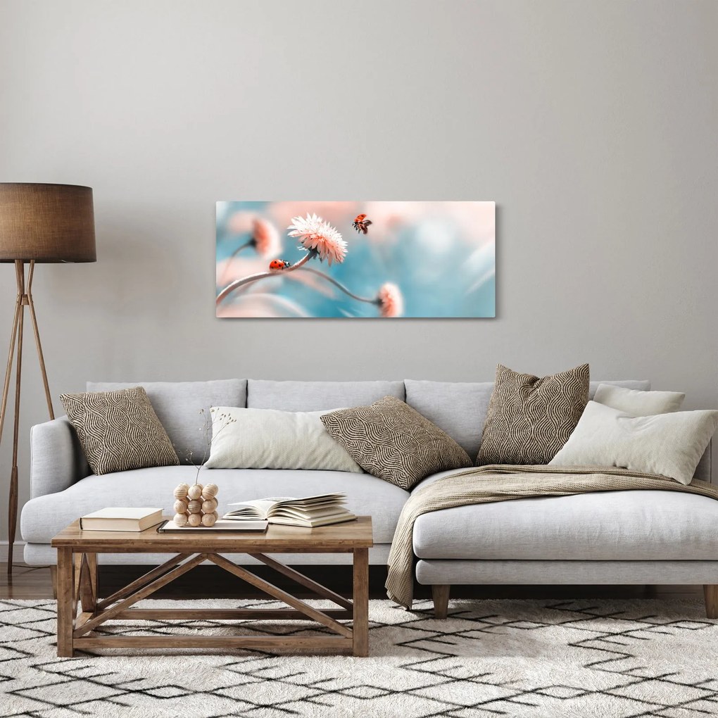 Obraz - Lienky na kvete (120x50 cm)