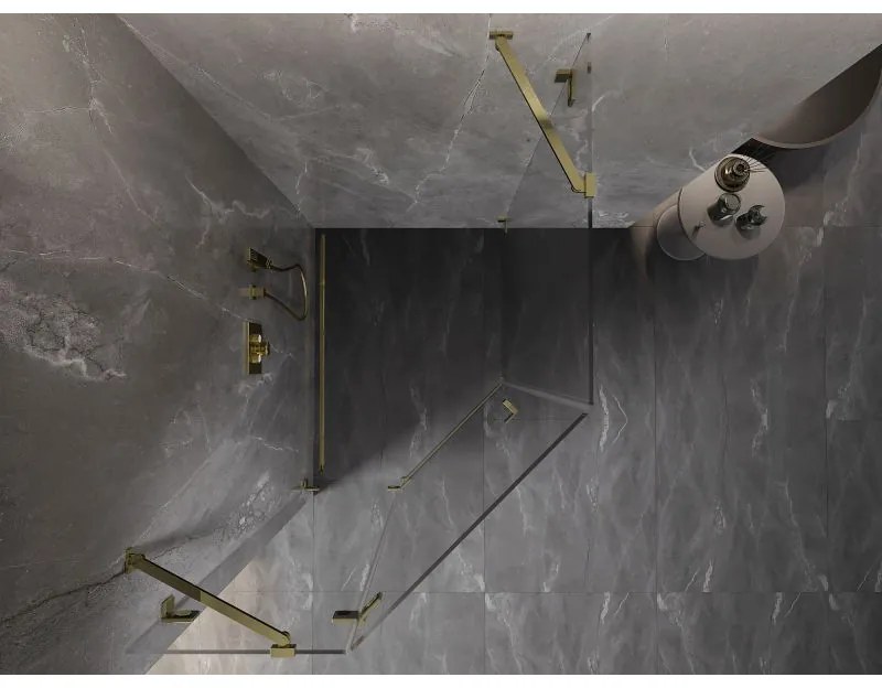 Mexen Lunar, päťuholníkový sprchový kút s ľavým sklonom 80 x 100 cm, 8mm číre sklo, zlatý profil, 831-080L-100P-50-00-L