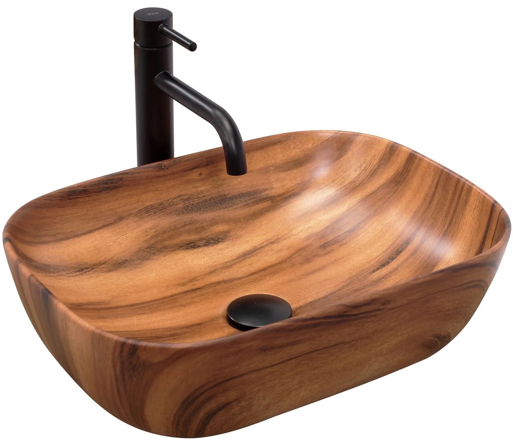 Rea Belinda Wood, keramické umývadlo 47x34 cm, imitácia dreva-matná, REA-U5051