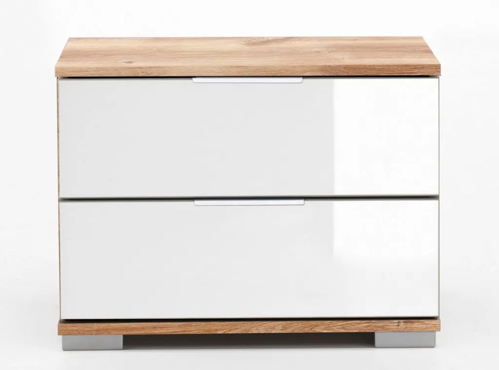 Nočný stolík Easy Plus, doskový dub / biele sklo