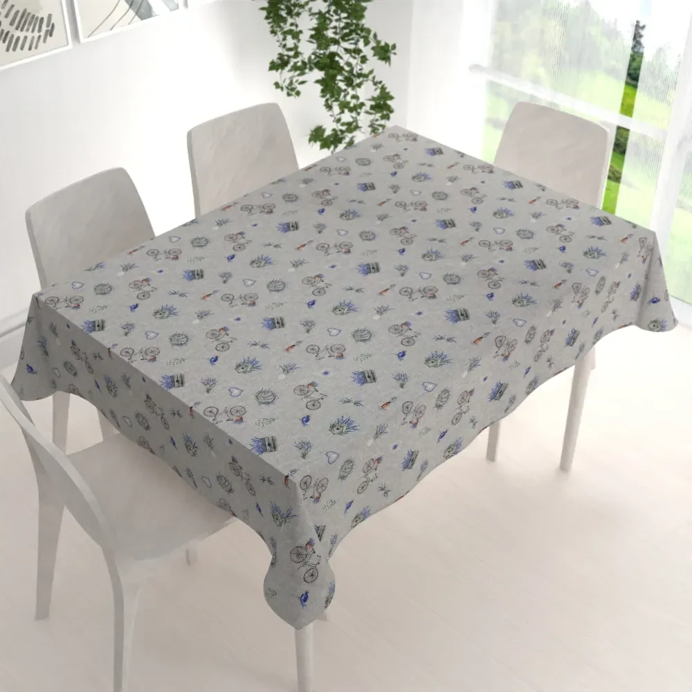 Biante Dekoračný obdĺžnikový obrus PML-097 Levandule a bicykle na sivom režnom 140x200 cm