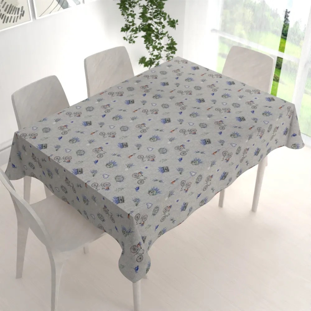 Biante Dekoračný obdĺžnikový obrus PML-097 Levandule a bicykle na sivom režnom 50x100 cm