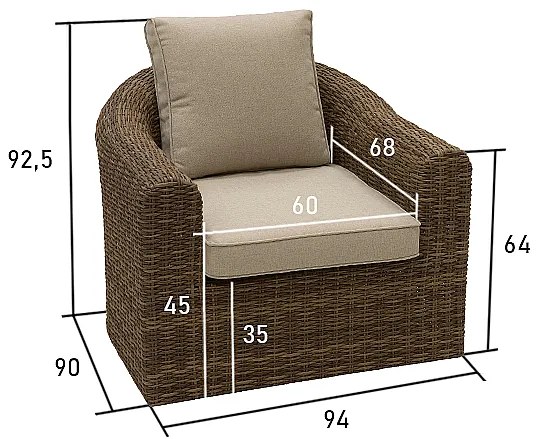 DEOKORK Ratanové kreslo BORNEO LUXURY (hnedá)