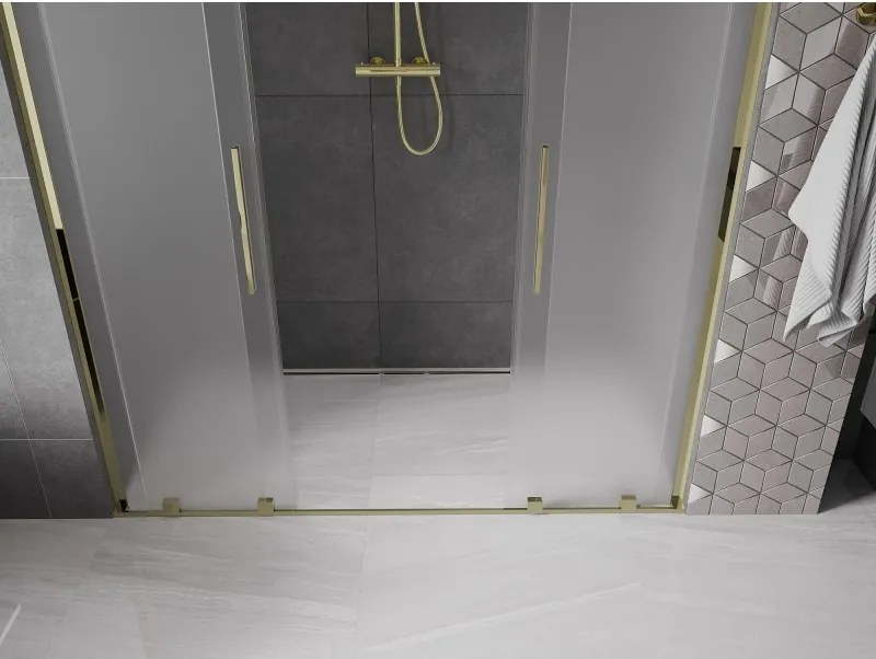 Mexen Velar L Duo, posuvné sprchové dvere do otvoru 200 cm, 8mm sklo námraza, zlatá lesklá, 871-200-003-32-50