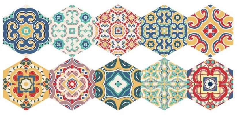 Sada 10 samolepiek na podlahu Ambiance Floor Stickers Hexagons Lorena, 40 × 90 cm