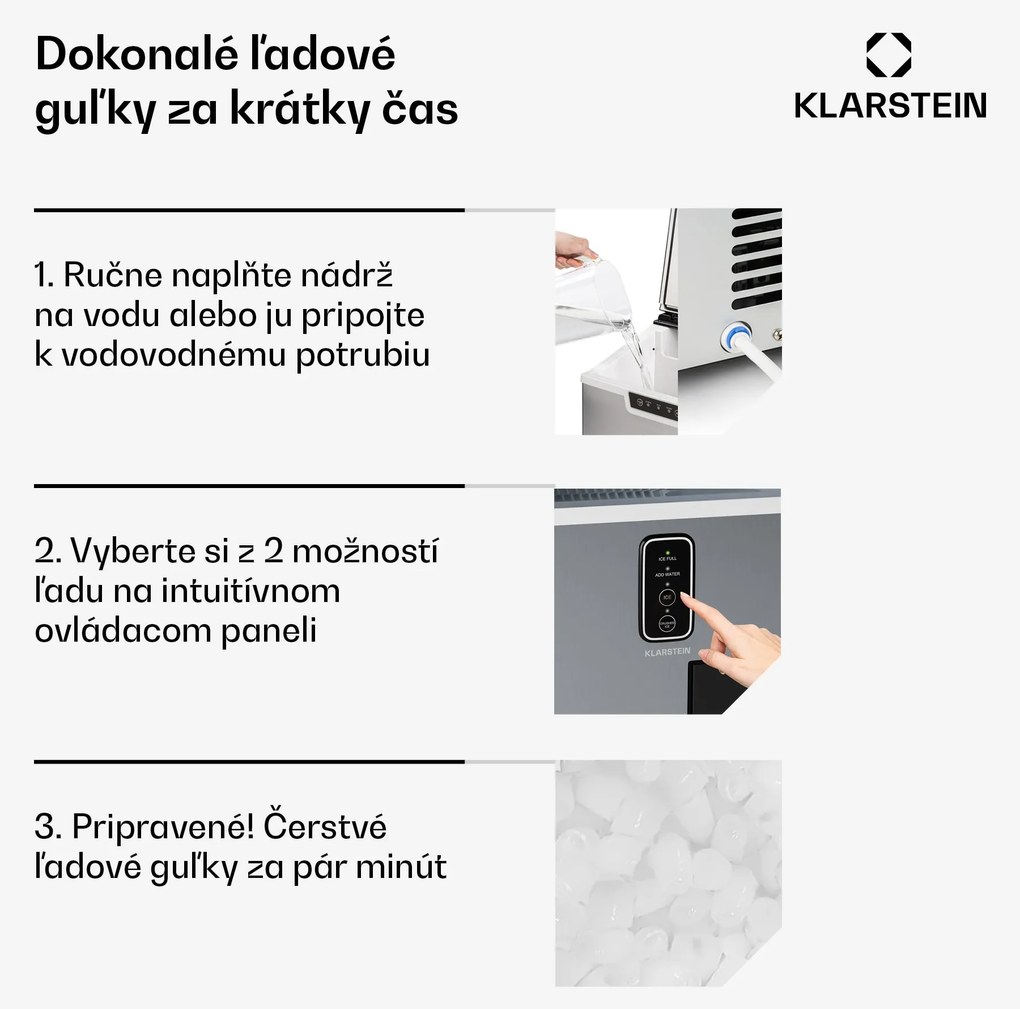 Klarstein Bullet Ice výrobník ľadu, 15 kg ľadu denne, Bullet & drvený ľad, Nehrdzavejúca oceľ