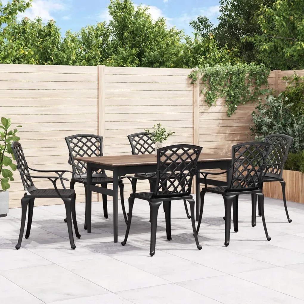 vidaXL Záhradné stoličky 6 ks odlievaný hliník čierne