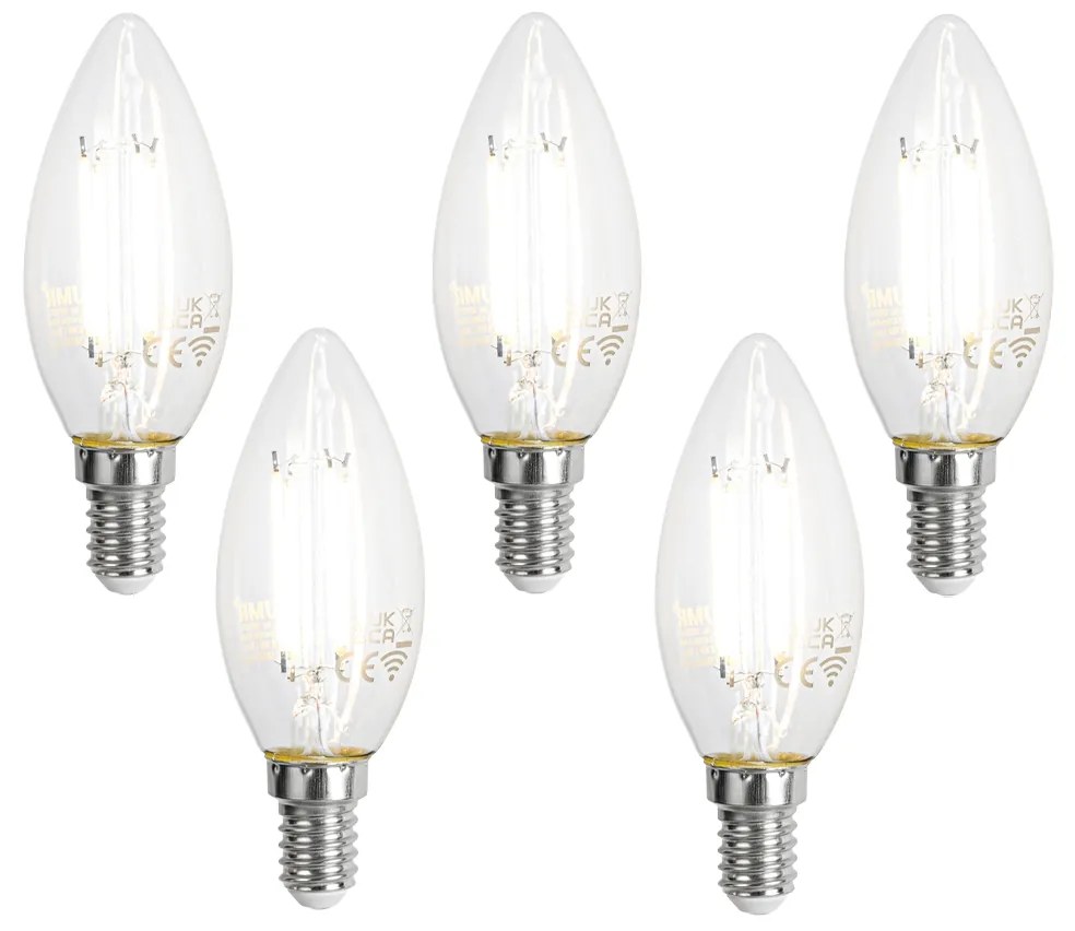 Sada 5 inteligentných LED žiaroviek E14 C35 číra 4,2 W 470 lm 2700 – 6500 K