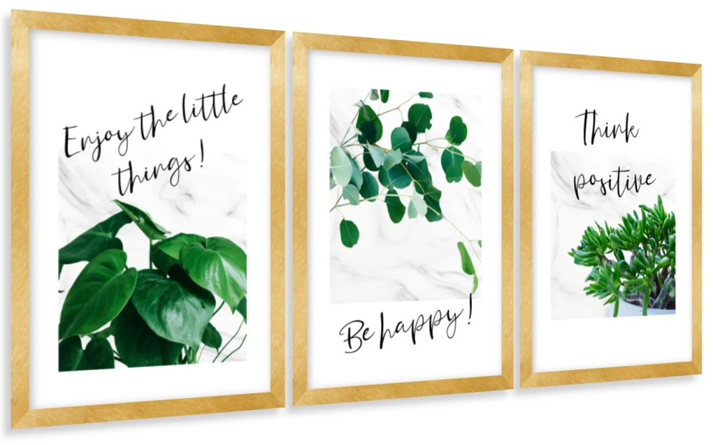 Gario Sada plagátov Be happy - 3 dielna Farba rámu: Bez rámu, Rozmery: 135 x 63 cm