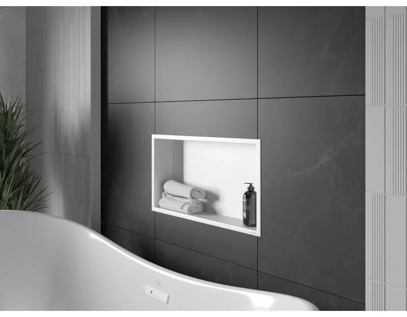 Mexen X-Wall-R, polička na zapustenie na obklad s golierom 60 x 30 cm, biela, 1920603010