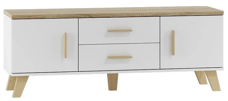 TV skrinka Sanna 140 2D2S RTV, Farby: briliantovo biela matná / dub sonoma
