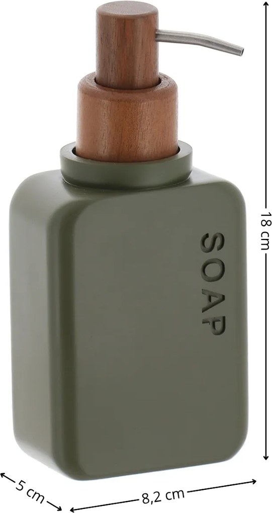 Dávkovač mydla Salva, olivová/s drevenými prvkami, 300 ml