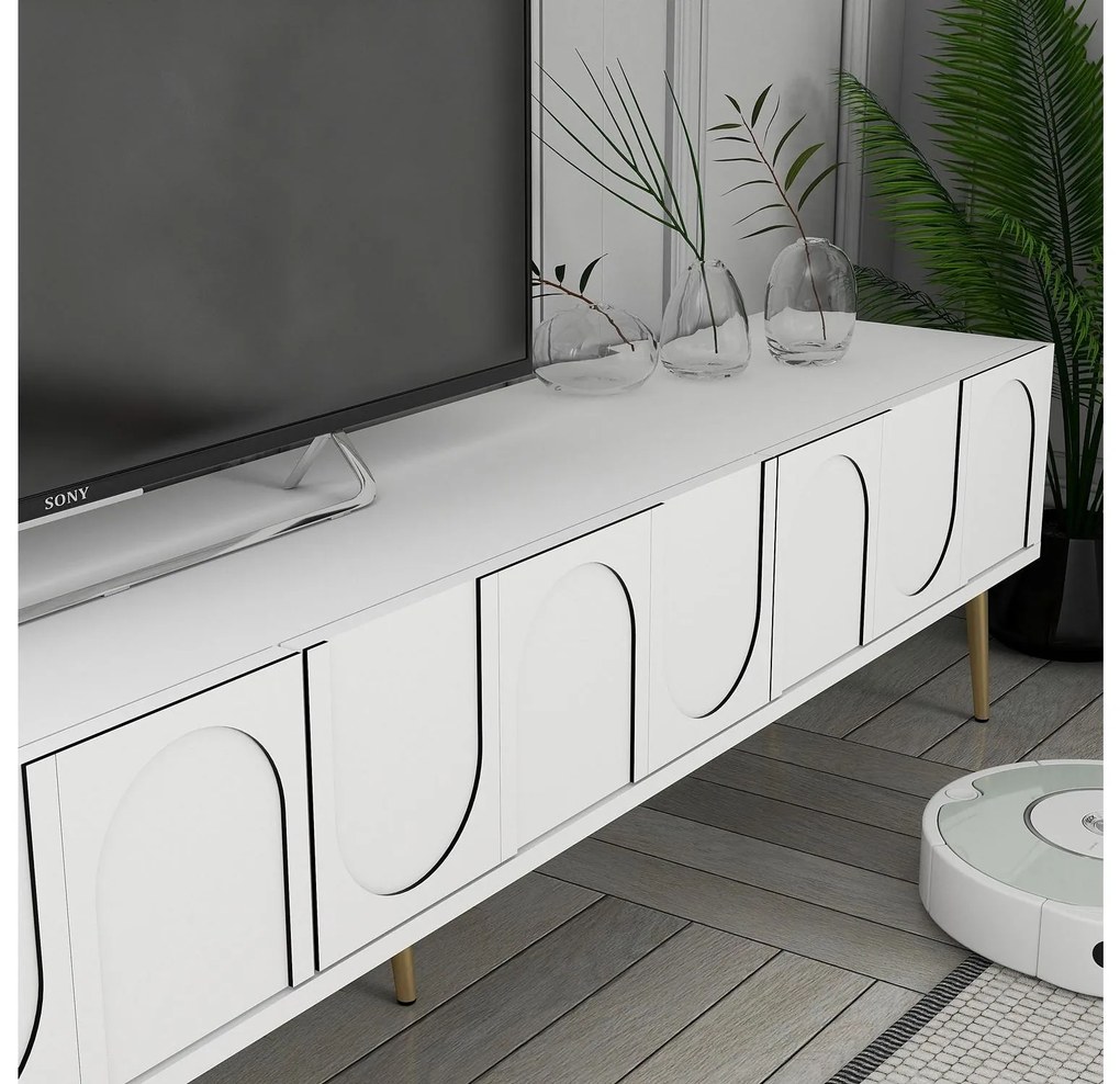 TV stolík/skrinka Bipemu 3 (biela + zlatá). Akcia -20%. Vlastná spoľahlivá doprava až k Vám domov. 1095682