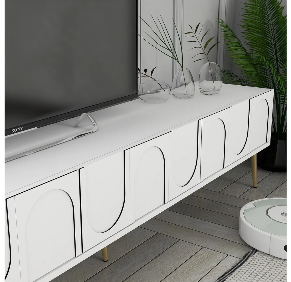 TV stolík/skrinka Bipemu 3 (biela + zlatá). Akcia -20%. Vlastná spoľahlivá doprava až k Vám domov. 1095682