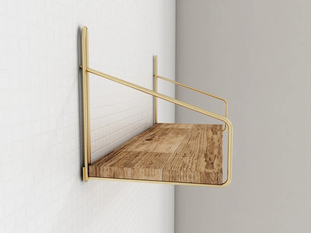 Nástenná polica Rafi smrekovec/zlatá