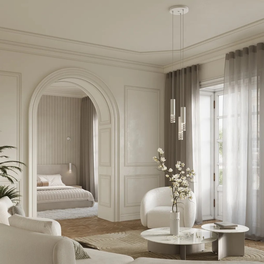 Závesné svietidlo Lami, 3x biele kovové tienidlo