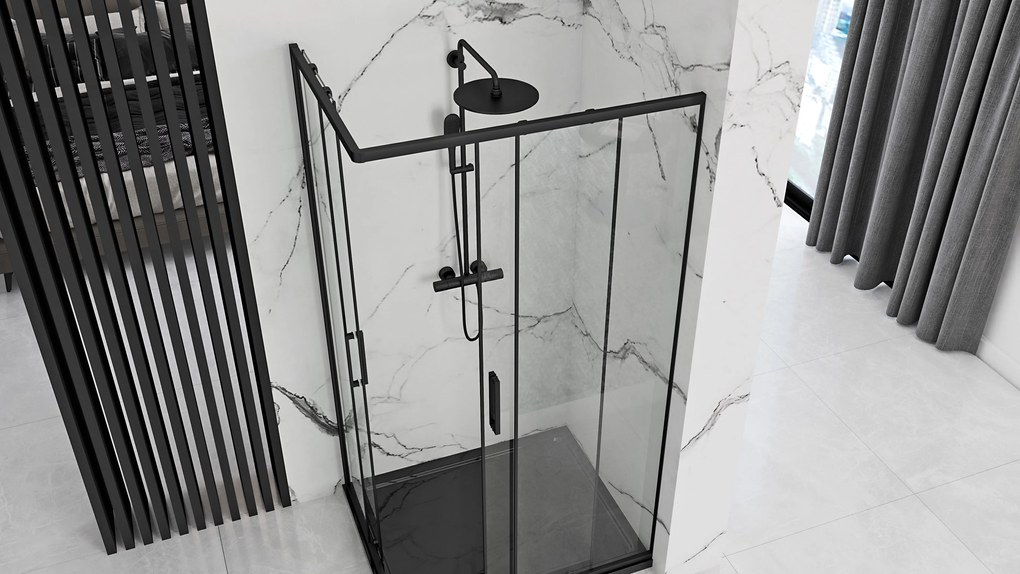 Rea Punto Black Mat, sprchový kút s posuvnými dverami 80(dvere) x 100(dvere) x 190 cm, 5mm číre sklo, čierny profil, REA-K4806