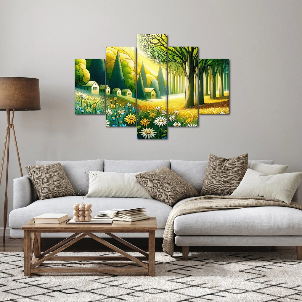 Obraz - Dedina v žlto-zelenej (150x105 cm)
