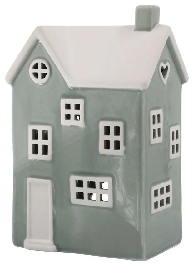 Zelený antik keramický domček na sviečku Chamonix - 13*9*21cm