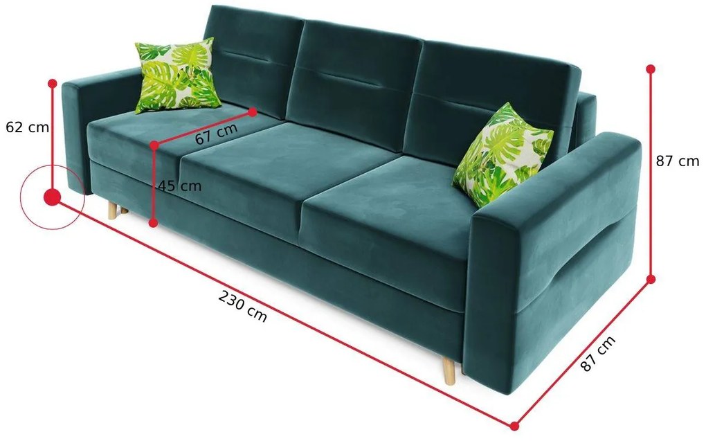 Rozkladacia čalúnená pohovka GISELA, 230x87x87, itaka 15