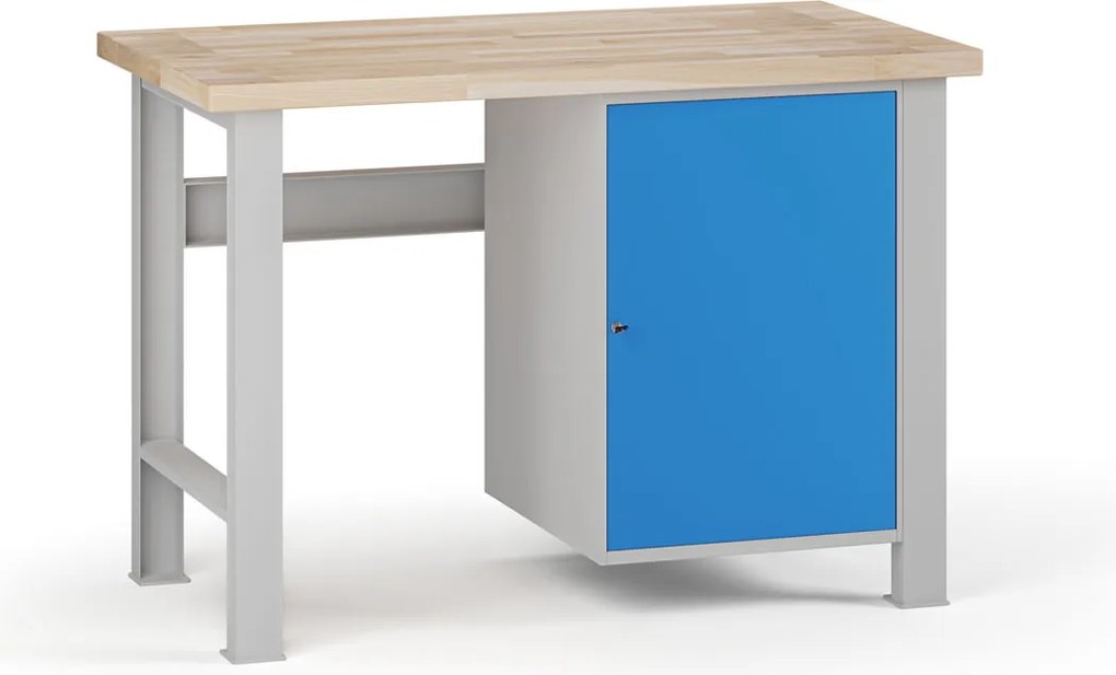 Dielenský pracovný stôl G7, buková škárovka, 1200 x 685 x 840 mm, 1x skrinka, modrá