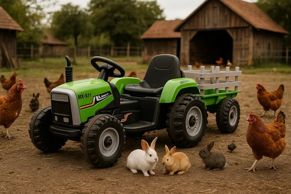 Elektrické autíčko Traktor s prívesom NV-X611 zelené