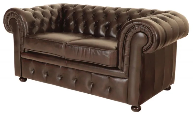 Pohovka dvojmiestna Chesterfield Comfort z pravej hovädzej kože Brown Brown