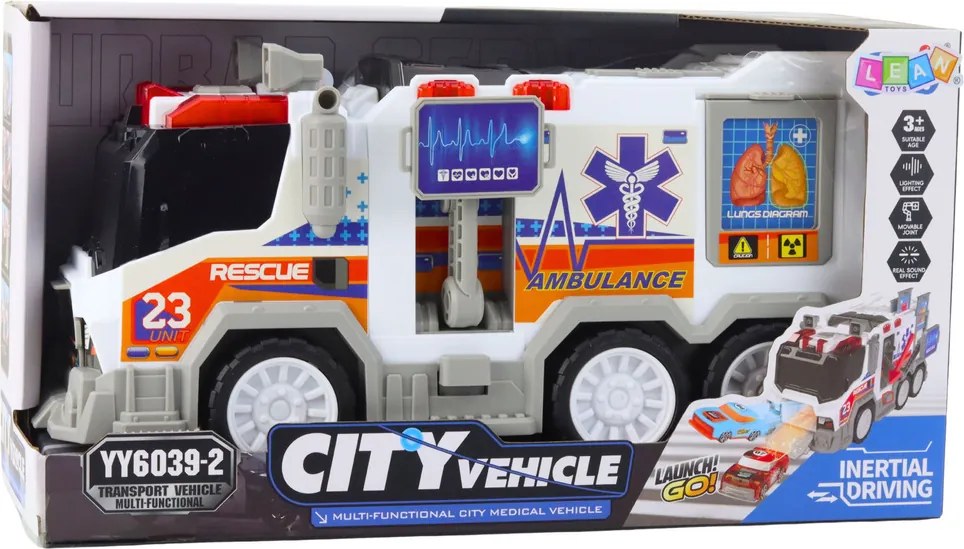 LEAN Toys Ambulancia Mestská ambulancia Zdravotnícke vozidlo Pohon Svetlá Zvuky