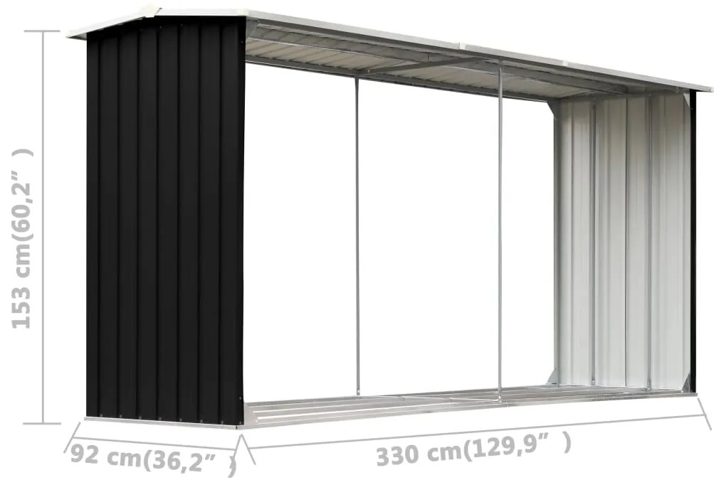 Záhradná kôlňa na drevo antracitová 330x92x153 cm galvanizovaná oceľ