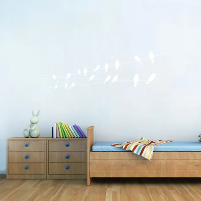 Sablio Samolepka na stenu: Ptáci na drátě - 120x45 cm