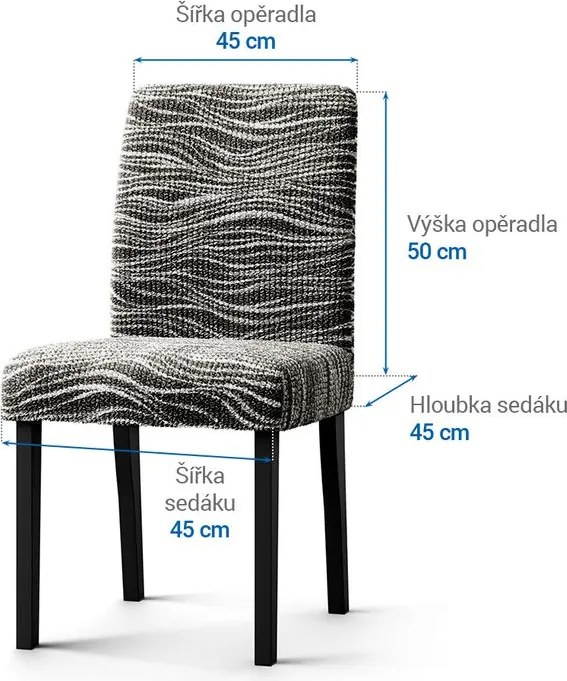 Bielastické poťahy UNIVERSO NOVÉ žíhané čiernobiele stoličky s operadlom 2 ks 45 x 45 x 50 cm