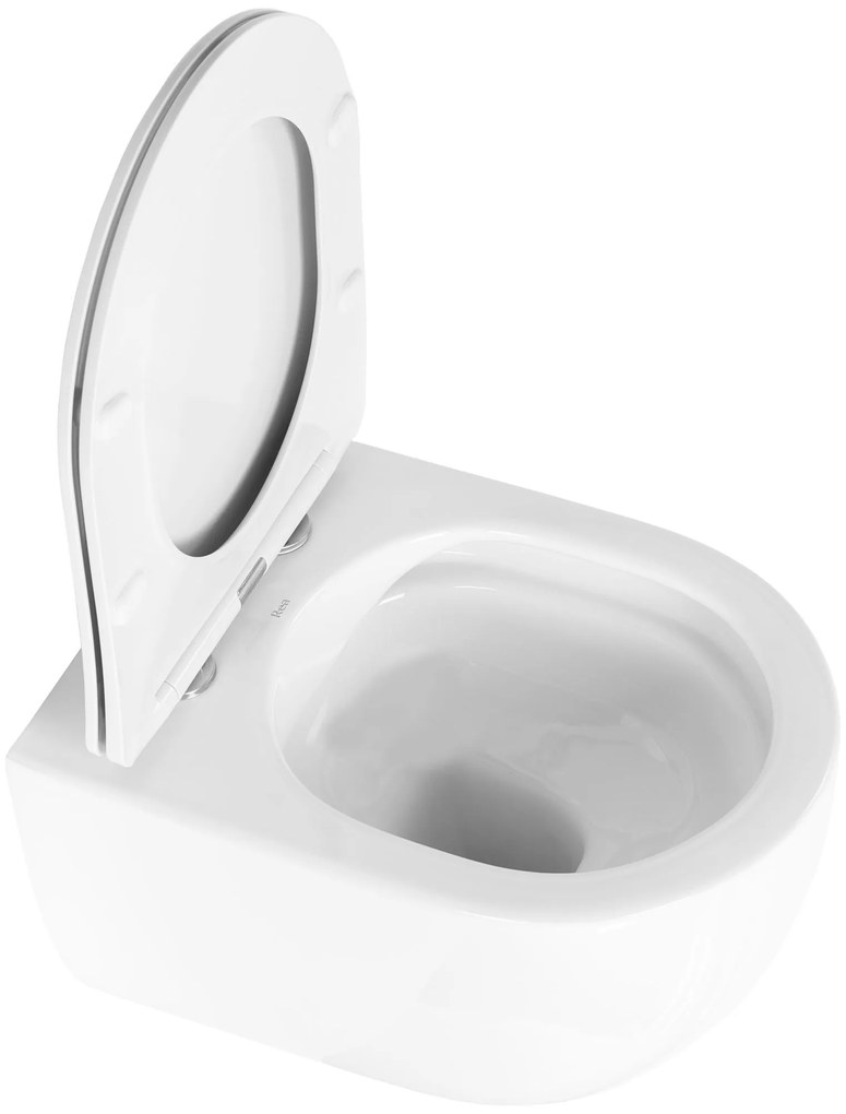Rea Oliver, závesná WC misa Rimless s toaletným sedadlom s pomalým dopadom, biela, REA-C6509