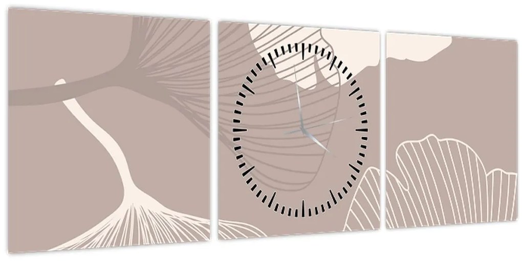 Obraz - Béžové listy N⁰1 (s hodinami) (90x30 cm)