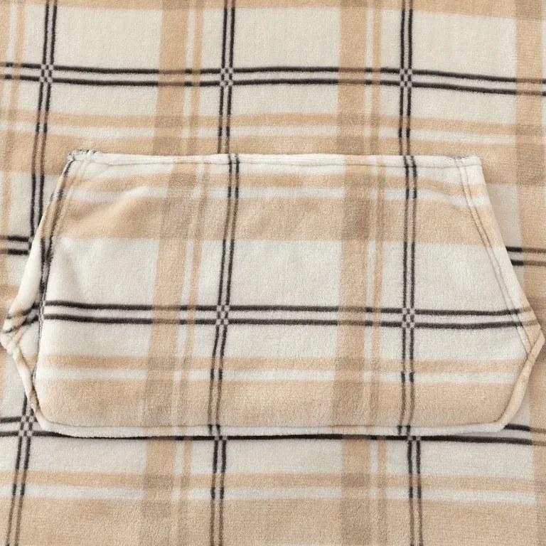 Baránková mikinová deka s rukávmi a kapucňou PLAID, krémová